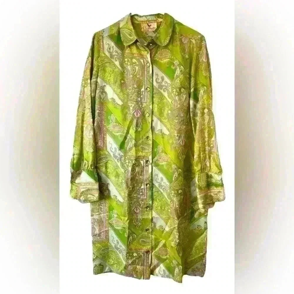 Vintage Green Paisley Countrywise Machsore Classics Button Down Dress Size 13/14